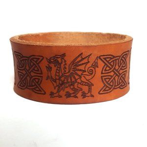 Welsh Dragon Leather Cuff Bracelet, Engraved